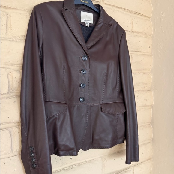 Faconnable Dark Brown Lambskin Leather Blazer - Picture 3 of 7